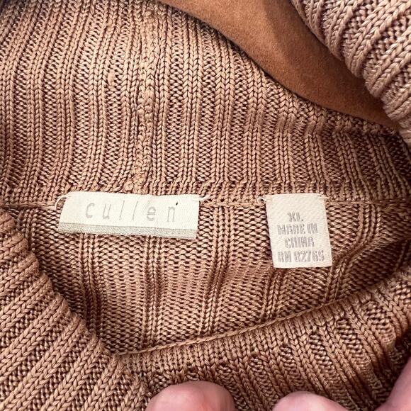 Cullen 100% silk ribbed turtleneck sweater XL beige tan 3/4 sleeve - Picture 5 of 10